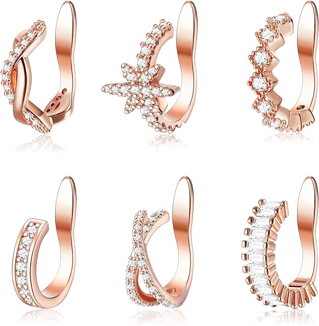 MILACOLATO 6 Pcs Adjustable Ear Cuffs for Women Earrings Set Non Pierced Ears Dainty Helix Cartilage Cuff Earrings Sparkling Non-Piercing Adjustable Huggie Clip On Wrap for Women Teen Girls