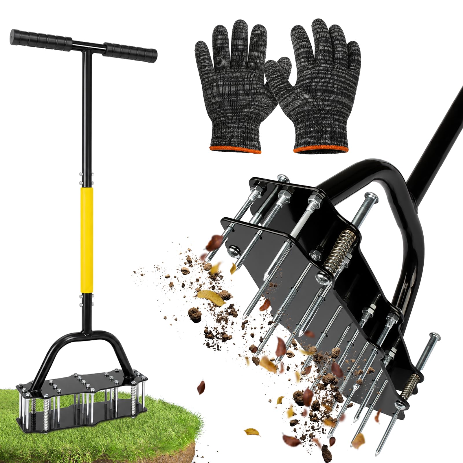17-Spike Lawn Aerator Manual Tool, 8cm Deep Penetration with Heavy-Duty Corrosion-Resistant Steel Core & 30cm Wide Footplate for Grass Aeration, Garden Yard Soil Loosening