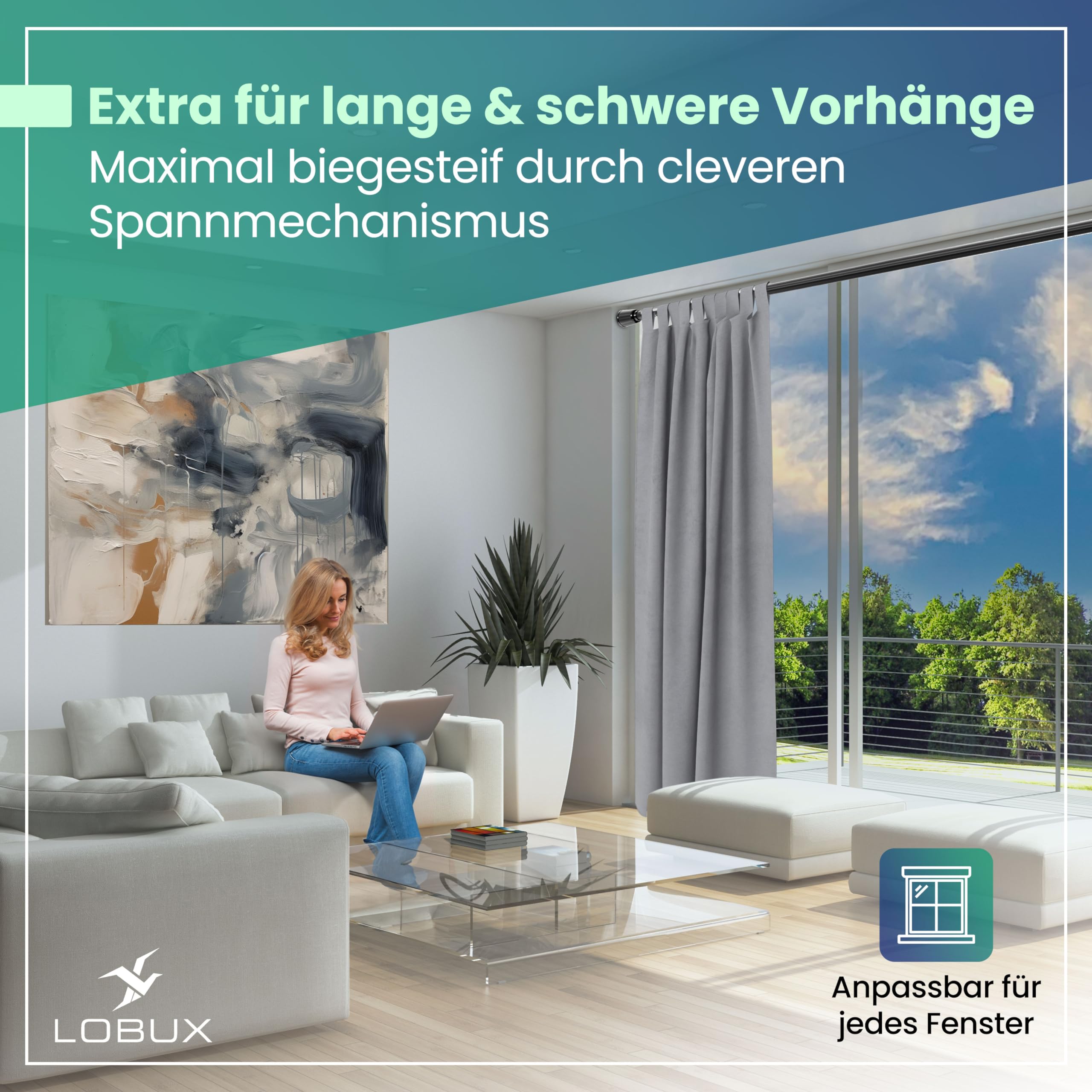 LOBUX® - Bastone per tende senza fori [nero, 260 – 350 cm) – Asta telescopica allungabile – Asta doccia senza fori – Asta per tenda da doccia, asta appendiabiti, asta di serraggio per gatti