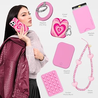 MagSafe Suction Phone Mount + iPhone 12 Pro Max Case (Bundle - Pink Hearts)