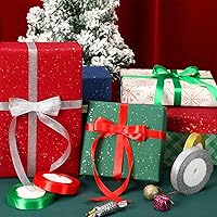 Vista 3 de DECYOOL - Cinta de Navidad, 4 rollos de 100 yardas de cintas navideñas para envolver regalos (0.6 in de ancho, rojo, verde, dorado y plateado)
