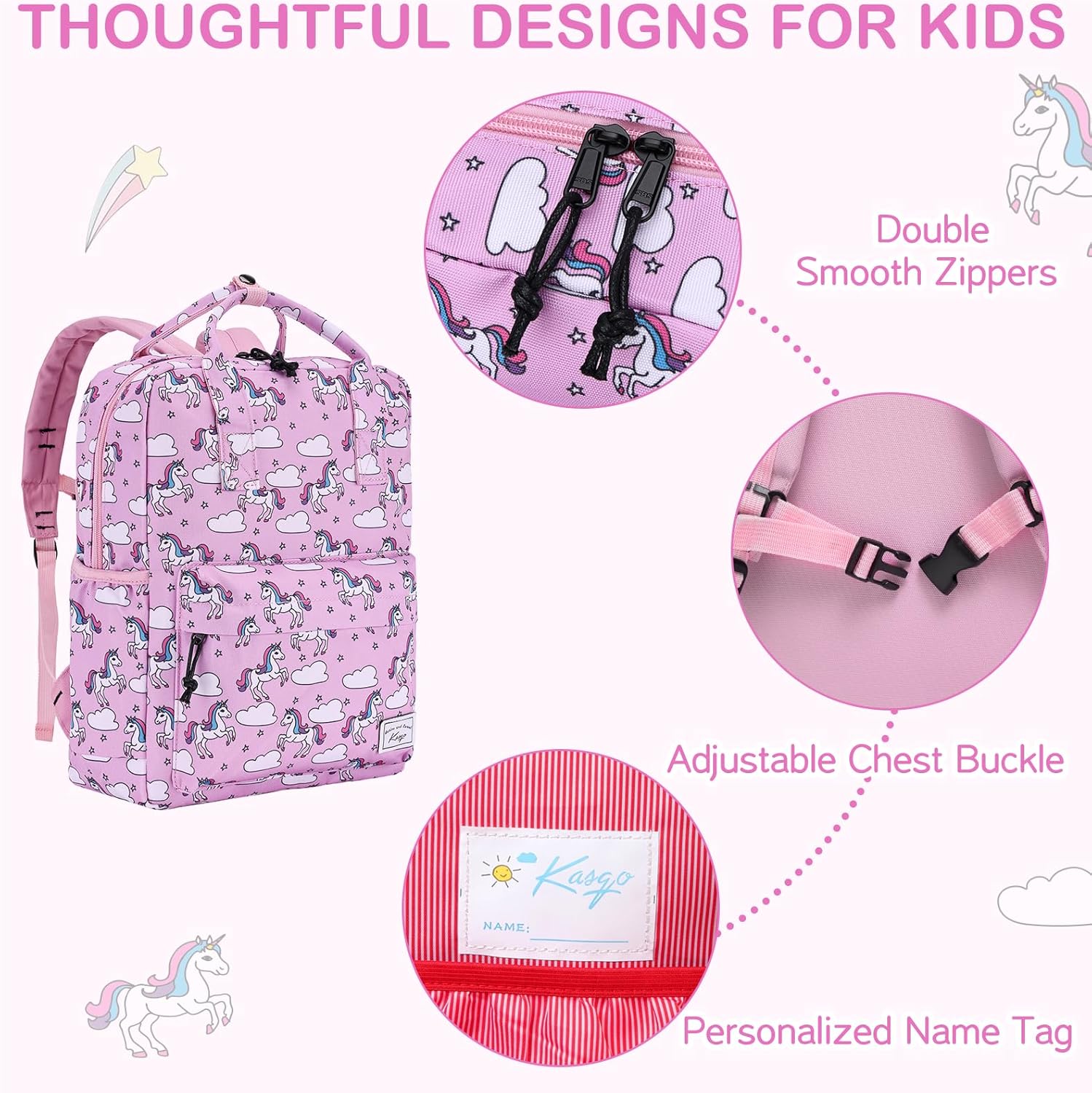 Kasqo Kids Backpack, 14.5" H Water-Resistant Preschool Kindergarten & Primary School Bag for Boys & Girls Aged 4-8