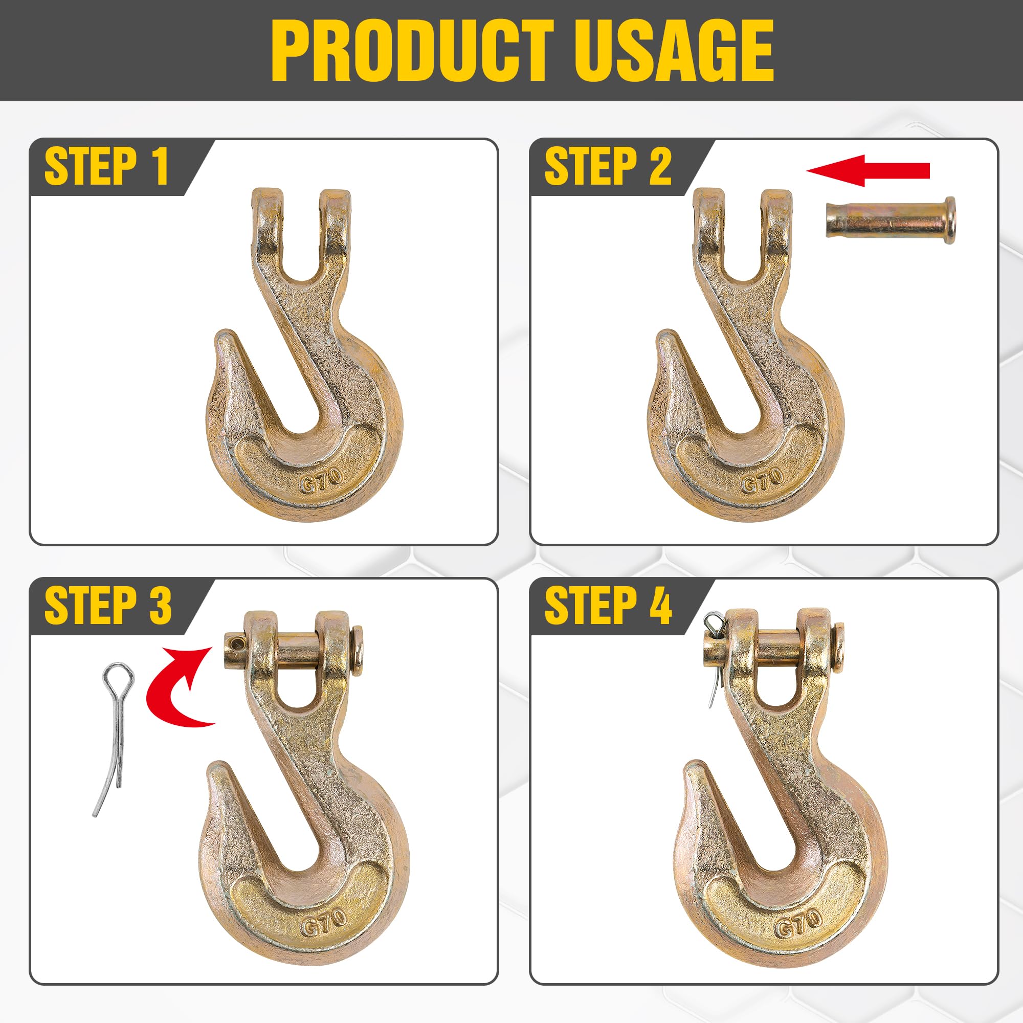 Chain Hooks HENBOW 3/8" With Safety Latch - 7100LBS Capacity G70 Alloy Steel Clevis Slip Hooks (4 Pack) HENBOW 3/8 Chain Hooks Safety Latch 7100LBS Capacity G70 - View #2