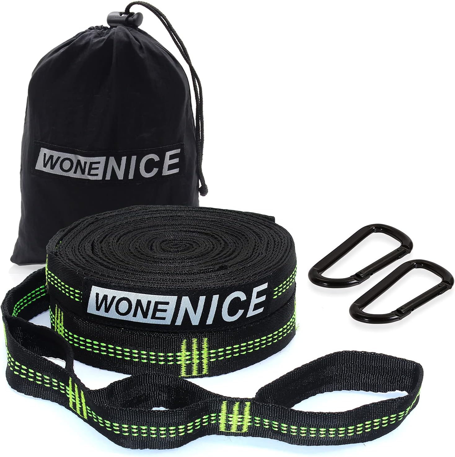 Hammock Straps with 2 Carabiners, WoneNice Tree Straps for Hammock&Swing, 20 ft Long & 42 Adjustable Loops, 2000 LBS Combined Breaking Strength Tested, Lightweight & Tree Friendly. No Stretch Polyeste