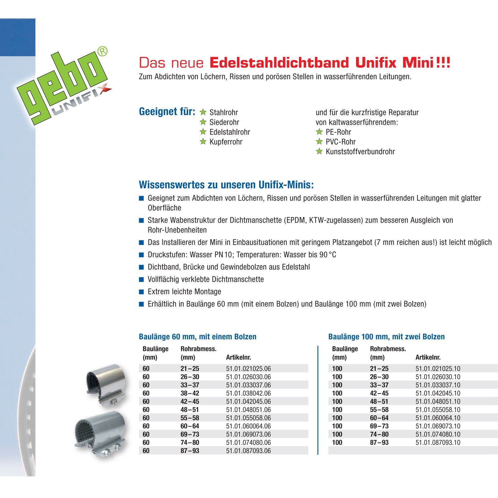 Dichtband Unifix 108 - 118 mm Dichtschelle Reparaturschelle Edelstahl