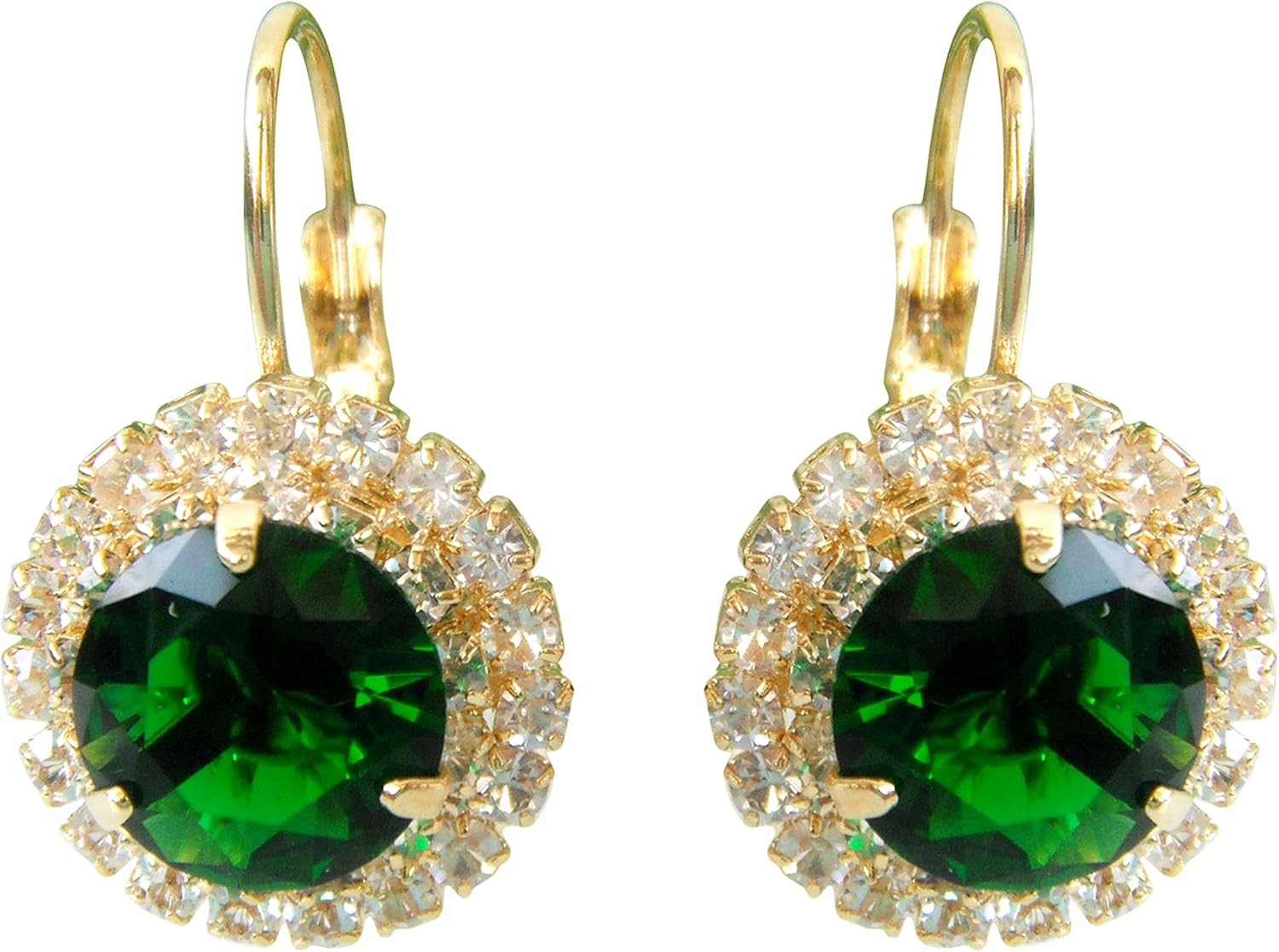 Navachi 18k Gold Plated Multicolor Round Zircon White Crystal Hook Leverback Earrings