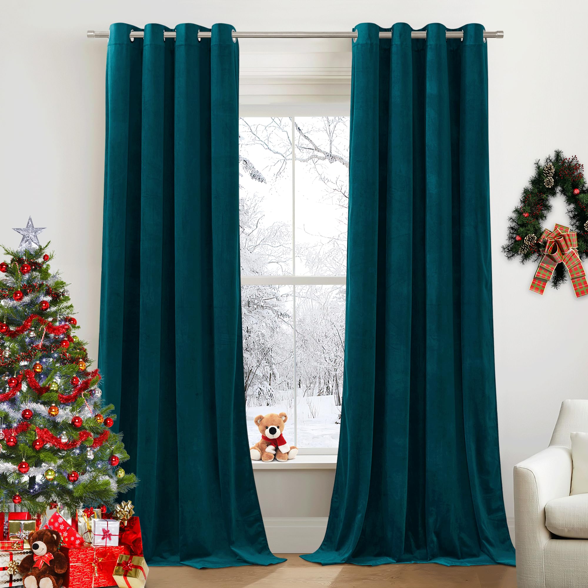 PONY DANCE Cortinas Salon Opacas Cortinas Terciopelo Cortinas Aislantes Termicas Cortinas Dormitorio Matrimonio 2 Piezas Cortinas Ventana con Ojales (300 g/m2), 132x240 CM, Azúl Zafiro