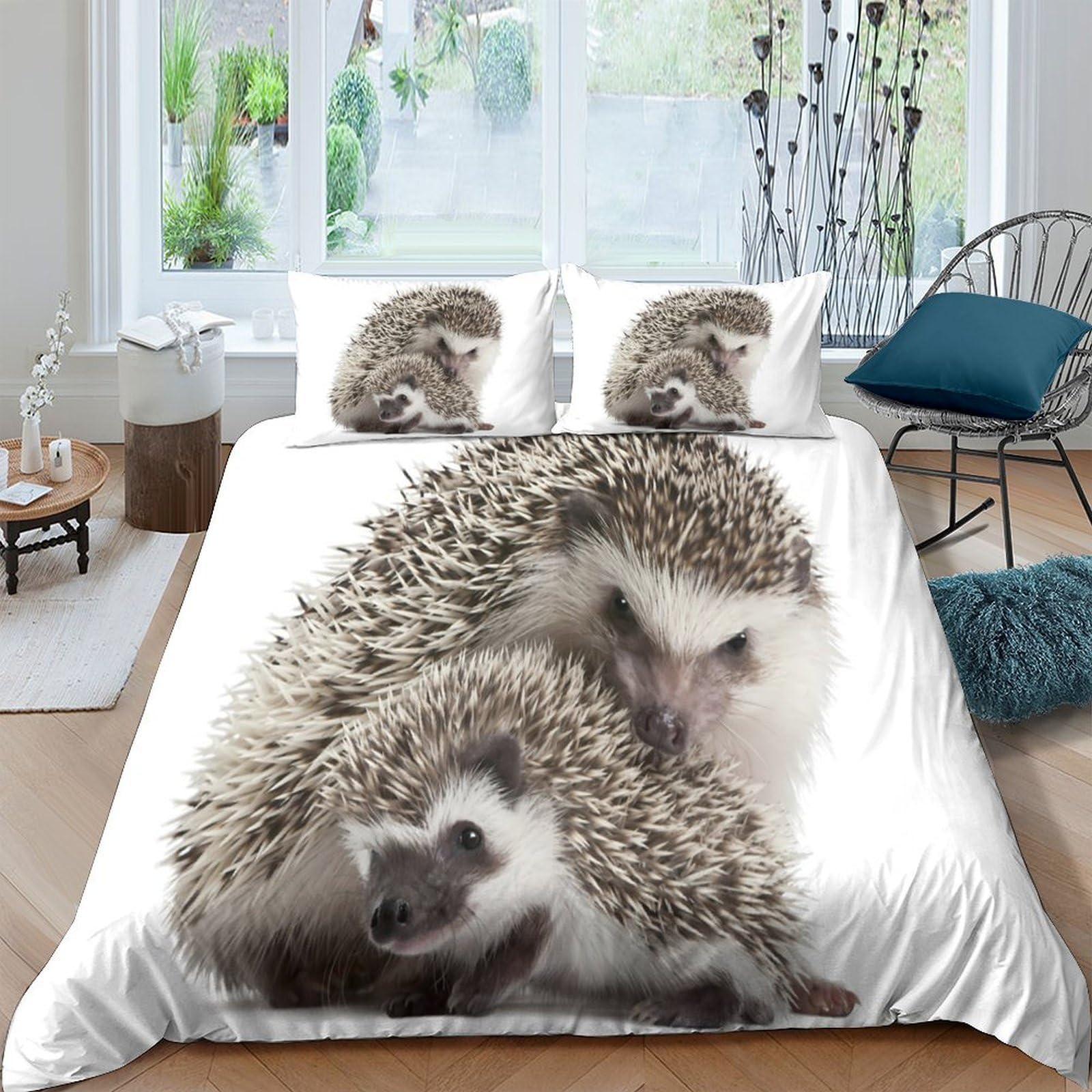 Ctjqhvkz Style-10 3D Printed Hedgehog Family Fitted Sheet Microfiber Soft Animal Pattern Mattress Cover For Bedroom Decor, Machine Washable Single（135X200cm）