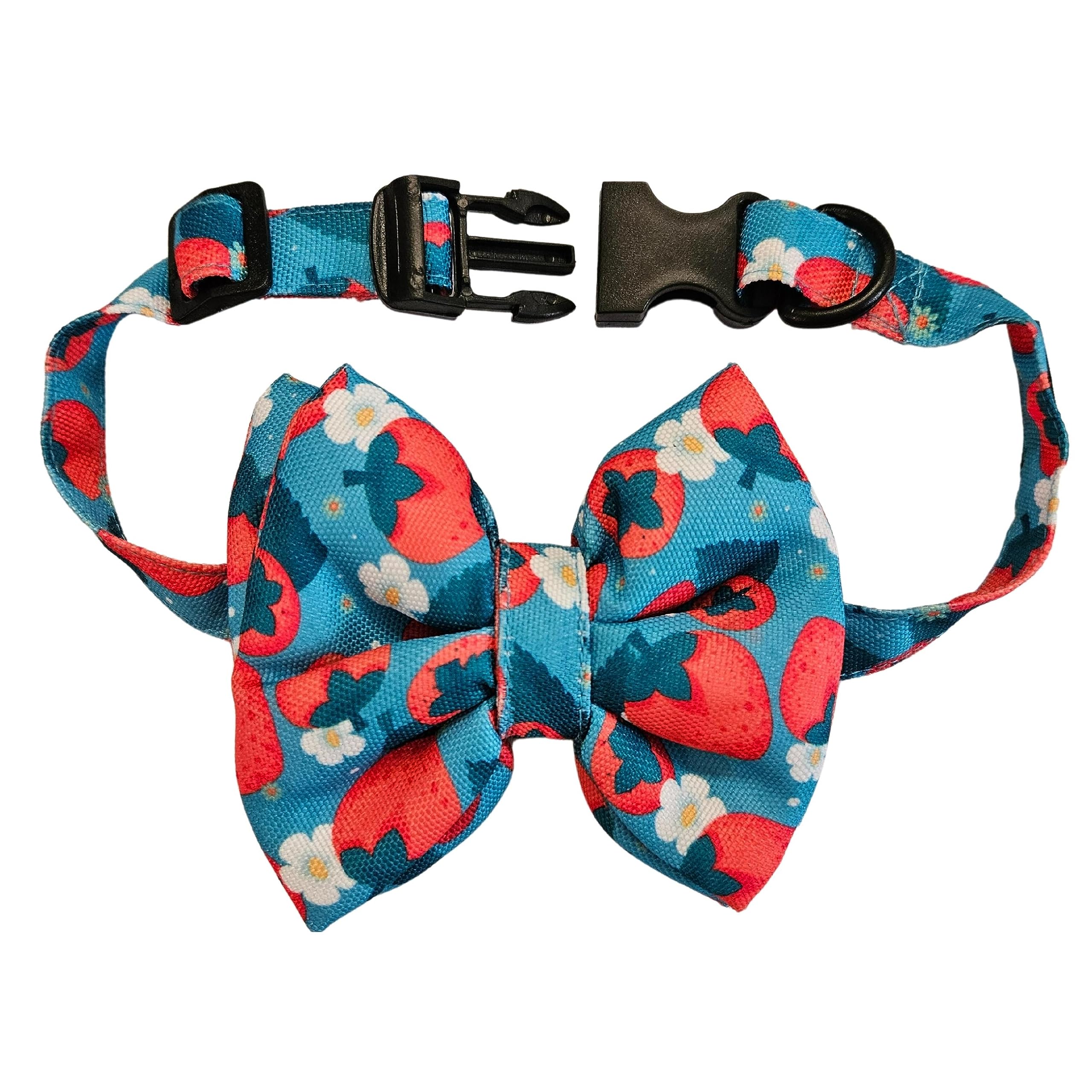 All For Fur Dog Bow Tie | Adjustable Collar Strap with D-Ring | Luxury Pet Accessories | Lightweight & Comfortable Bowtie for Dogs | Bow for Extra-Large (XL) Dogs | Blue & Red Strawberries (B0CDXY8TRW) Amazon Price History, Amazon Price Tracker