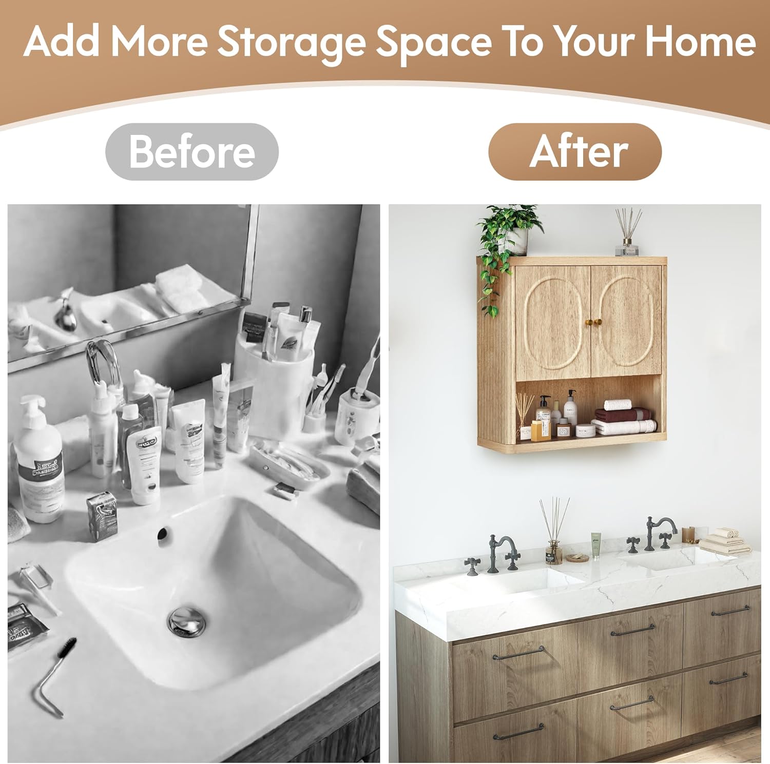 Bathroom Wall Storage Cabinet Hanging, Fluted Medicine Cabinet with Doors, Wall Mounted Cupboard with Adjustable Shelf, Wood Over The Toilet Storage Cabinets for Kitchen, Bathroom,Natural