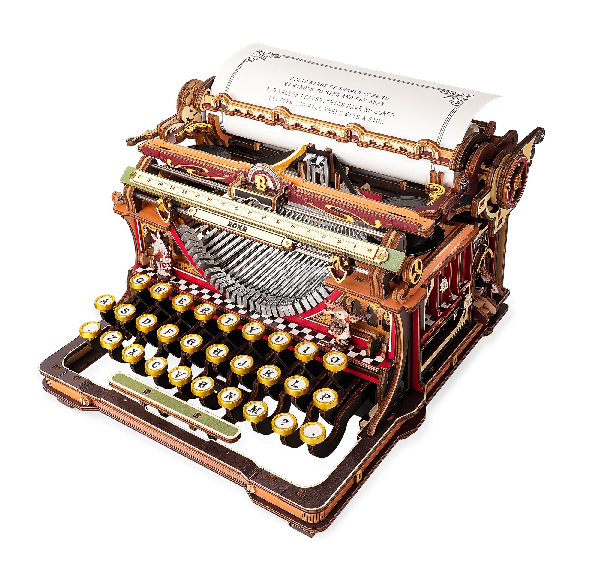 ROKR Puzzle 3D in Legno Macchina da Scrivere Meccanica Modellino, Kit Costruzione Fai da Te per Adulti, Arredamento da Scrivania Retro, Mechanical Typewriter (Versione Magica) LK703C