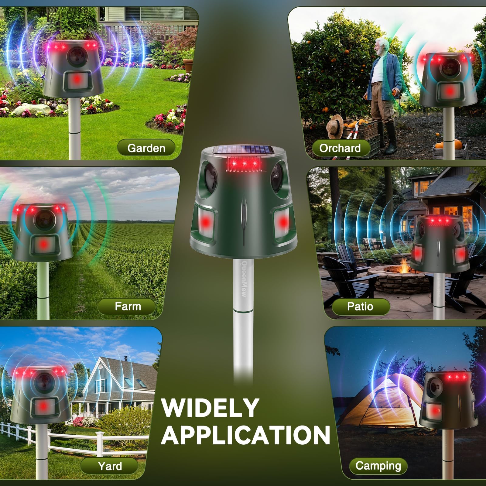 Répulsif solaire à ultrasons pour chat - Étanche - 5 modes réglables - Charge solaire - Répulsif à 360° - Efficace pour chats, chiens, oiseaux, souris