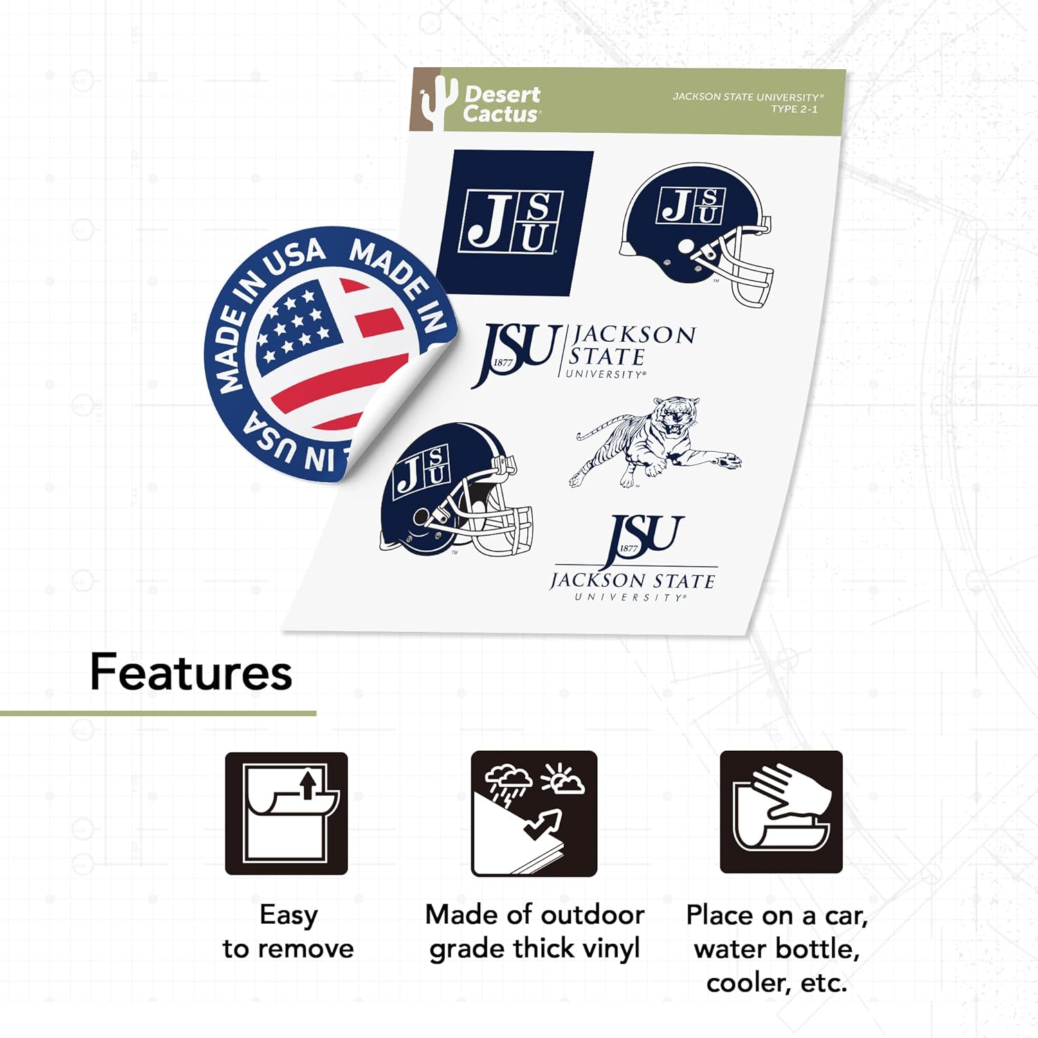 Desert Cactus Jackson State University Tigers J-State Sticker Vinyl Decals Laptop Water Bottle Car Scrapbook T2 (Type 2) - Image 4