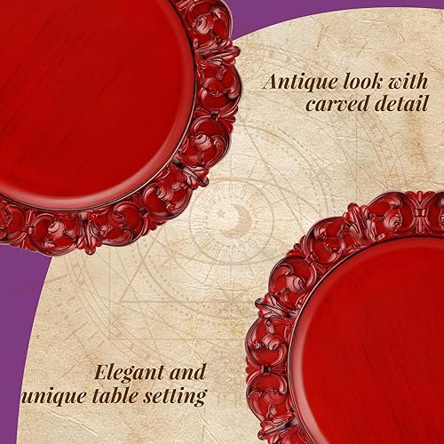 Miniatura 2 de Gifturbo Juego de 6 platos de carga rojos antiguos de 13 pulgadas, cargadores para platos llanos con bordes en relieve, cargadores redondos de