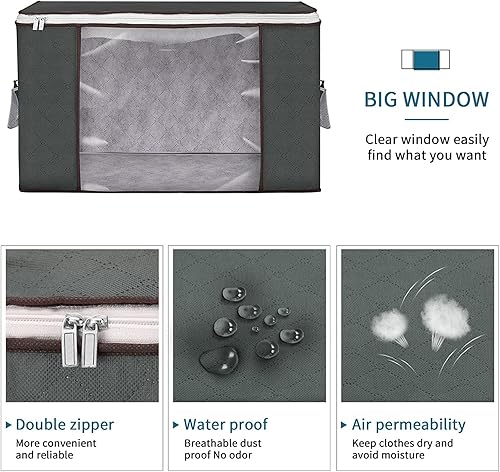 Vista 61 de Bolsas de almacenamiento grandes, paquete de 8 contenedores plegables para almacenamiento de ropa, contenedores de almacenamiento con asas Negro