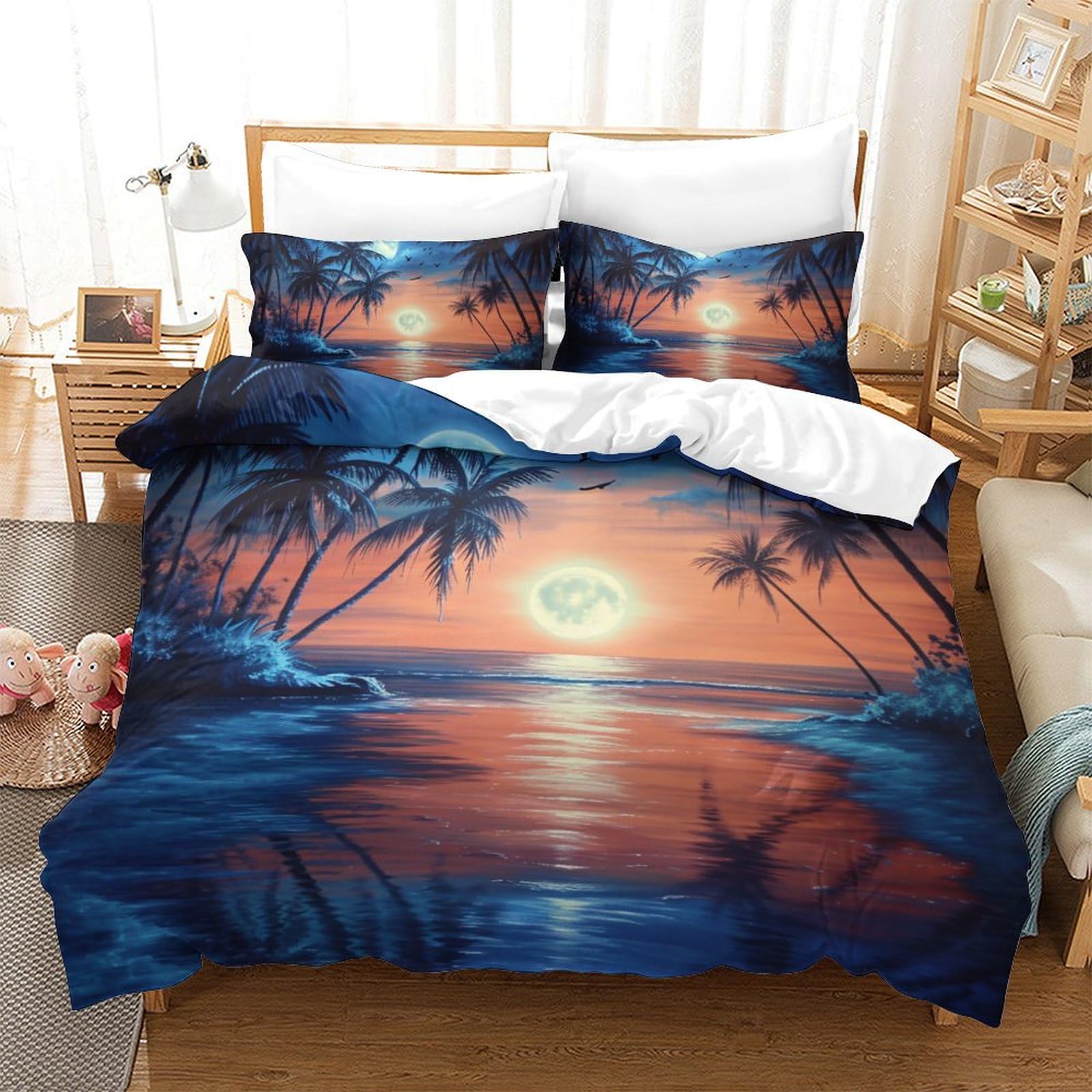 Housse de couette plage 3D avec zip fermeture éclair en microfibre douce anti-pli