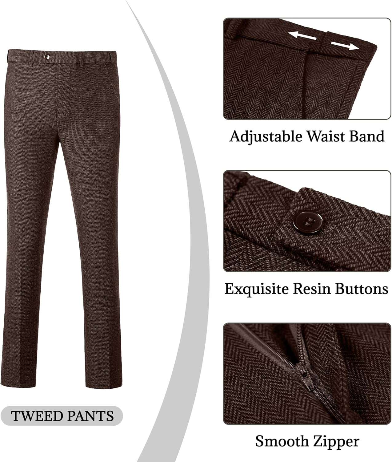 Mens Suit 3 Piece Tweed Herringbone Tuxedo Suit Wedding Suits for Mens Blazer Jacket Double Breasted Vest Pants Set - Image 4