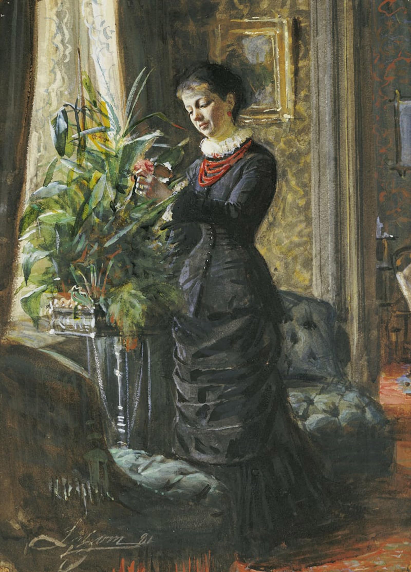 Serendipitp No Frame Aesthetic Poster Photo Wall Print Retro Picture Portrait Of Frusamson Nee Hirsch Arranging Flowers At A Window By Anders Leonard Zorn Modern Wall Artwork For Home Decor 60X90cm