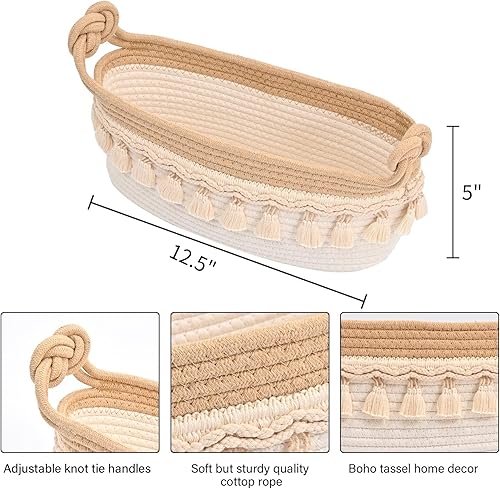Miniatura 2 de Cestas tejidas para organizar, cestas pequeñas de 12.5 x 6.5 x 5 pulgadas para regalos, cestas de almacenamiento de papel higiénico vacías con asas,