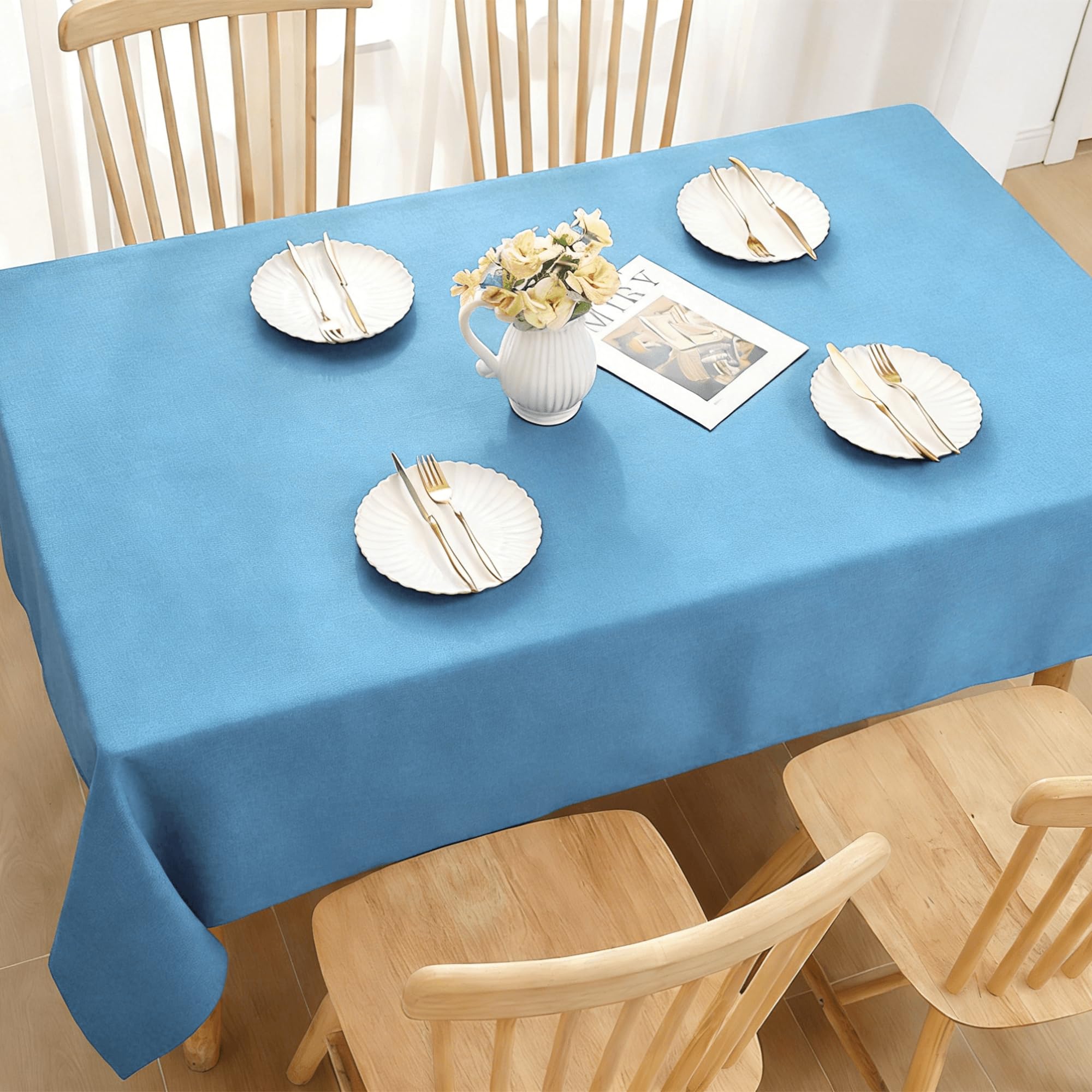 Nappe de table 95 x 170 cm polyester pour salle à manger et fête bleu