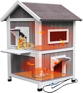 Rockever 100% Waterproof & Insulated Heated Cat House for Outdoor Cats, 2 Story Heated