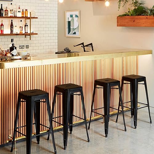 Miniatura 2 de Topeakmart Taburetes de bar de metal de 30 pulgadas de alto, sin espalda, para uso en interiores y exteriores, taburetes de bar apilables Heigt,