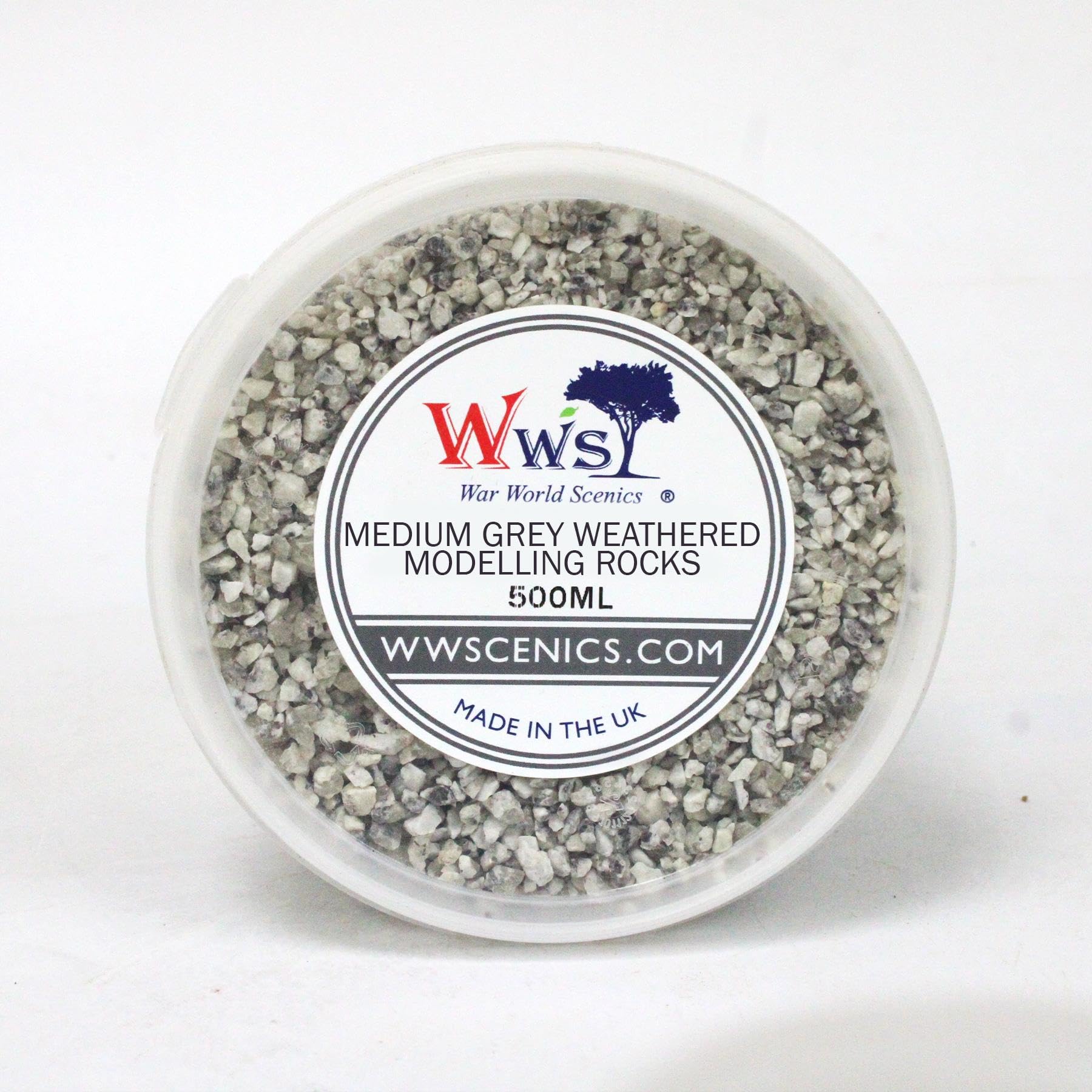 WWScenics Medium Gray Weathered Modelling Rocks 1-3mm | 500ml Tub | Wargame Scenery & Basing Material