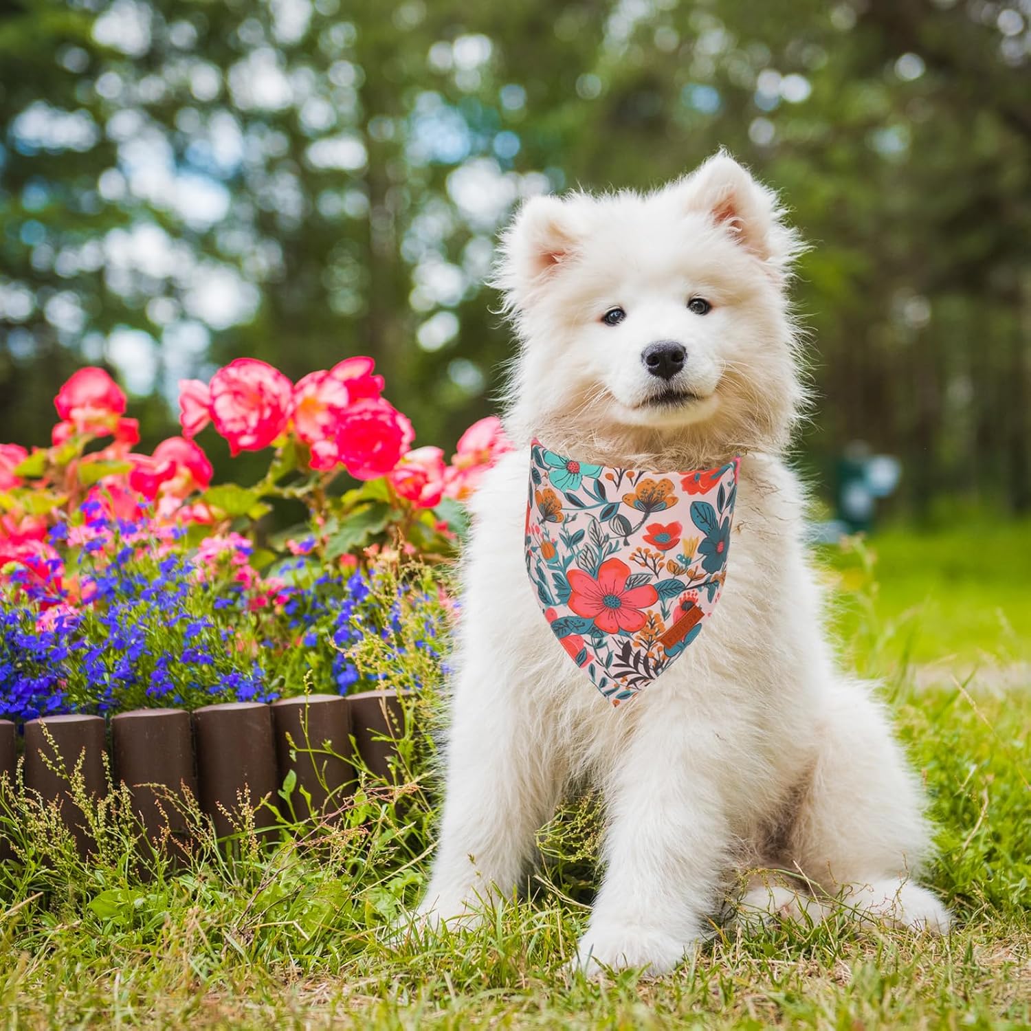 PTDECOR Spring Floral Dog Bandana, Flower Pet Scarf, Small image 2