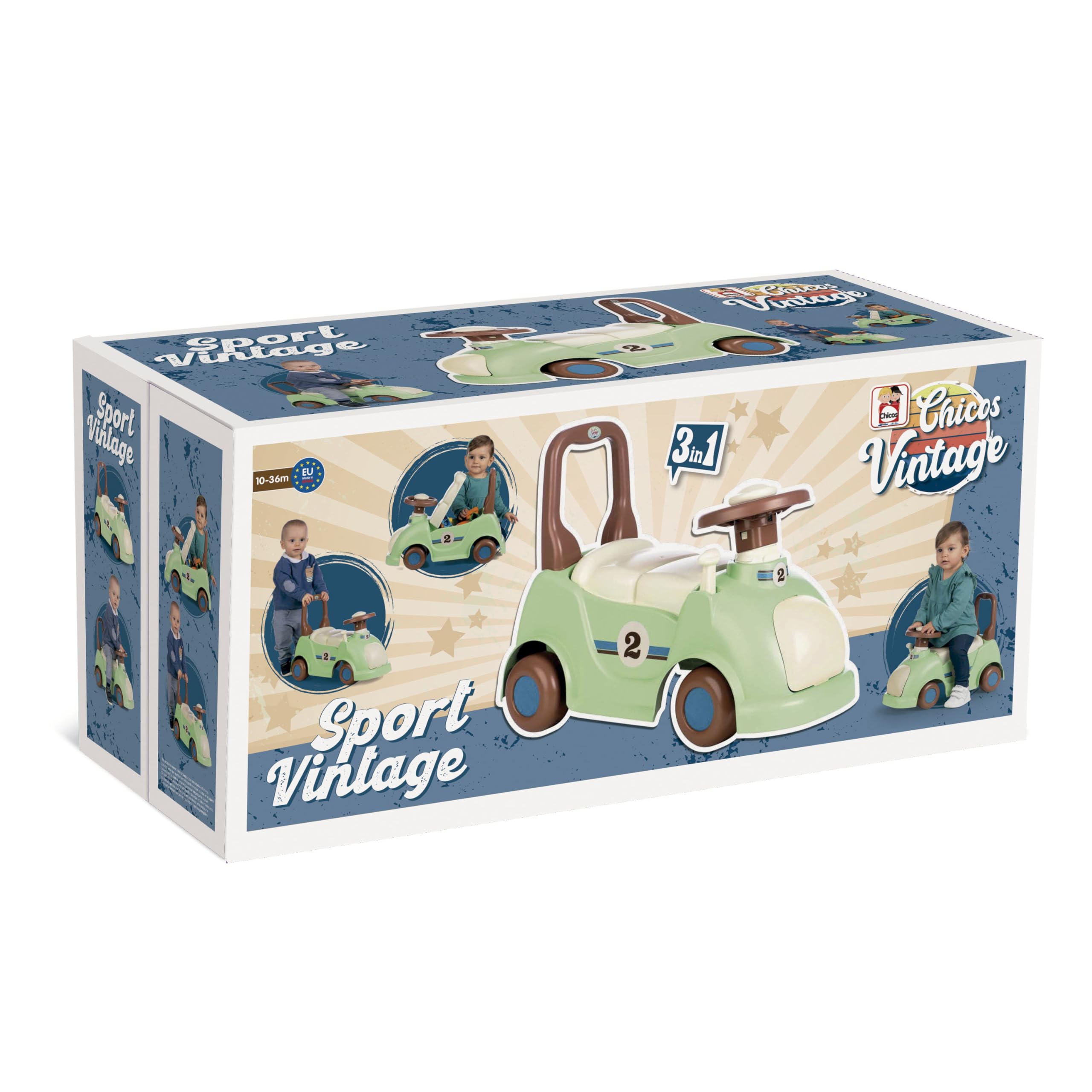 Chicos - Vintage Sport Ride-On, Rutschauto ab 1 Jahr | Kinderfahrzeug für Jungen und Mädchen | Inklusive Aufbewahrungsschublade | Kinder Auto ab 10 Monaten (35223)