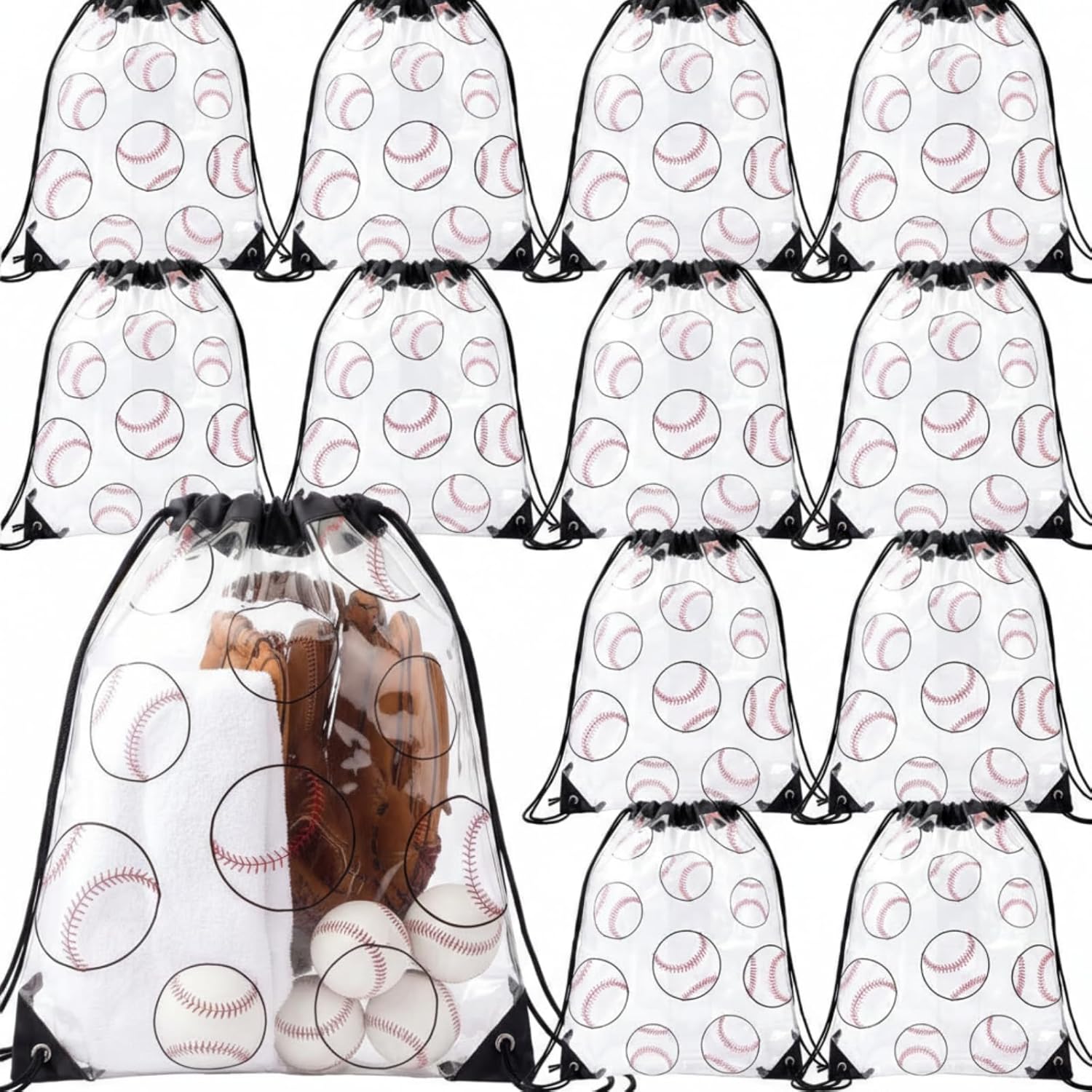 Cholemy 12 Pcs Clear Football Drawstring Bags Drawstring Backpack 17 x 13 Inch Football Gift Bags Goodie Bags Party Favor Bags Waterproof Plastic Sports Gym Bags for Football Sports Events Stadium