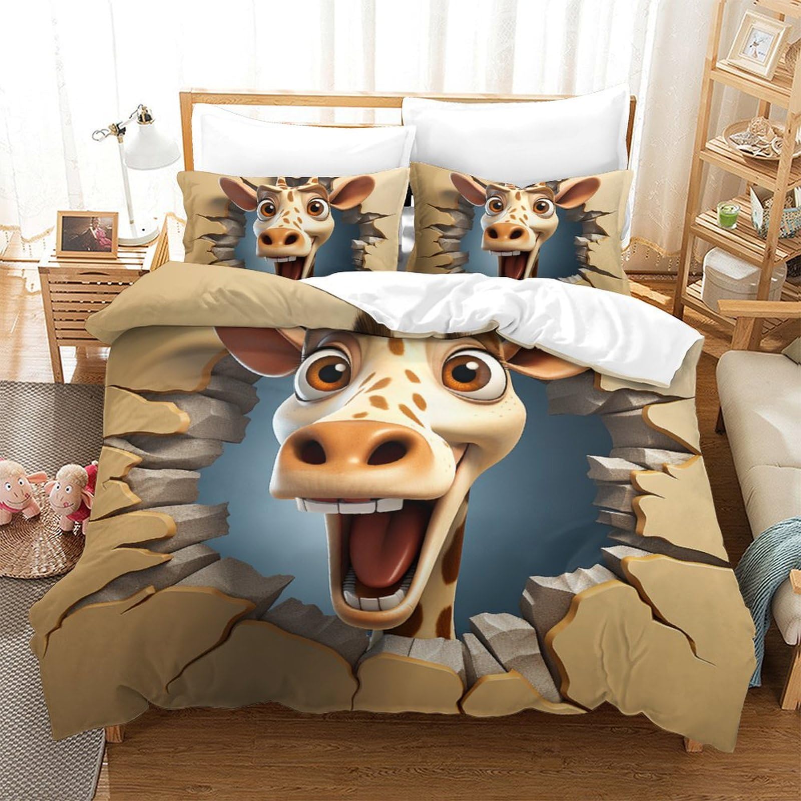 Housse de couette girafe 3D le cadeau idéal pour lit double enfant