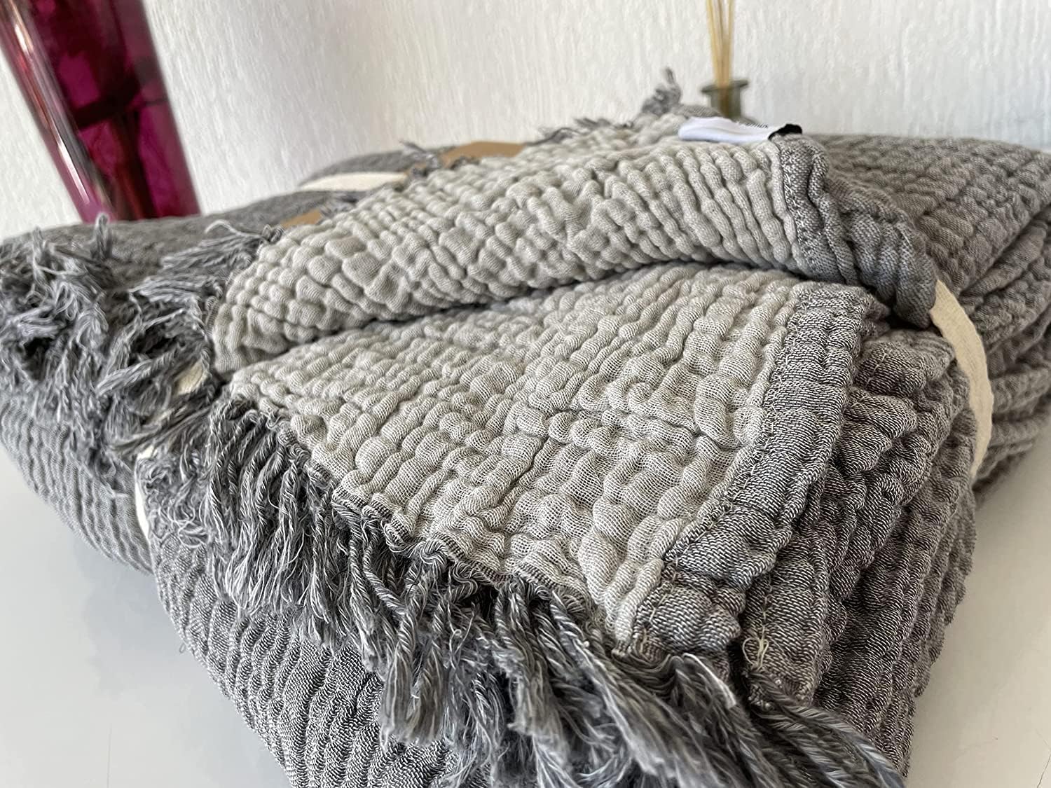 100% Cotton Muslin Throw Blanket, 4 Layers Bedspread, Soft Turkish Cotton Muslin Bed Cover, Reversible Coverlet, Anthracite Grey (King Size 95x102-230x260cm)