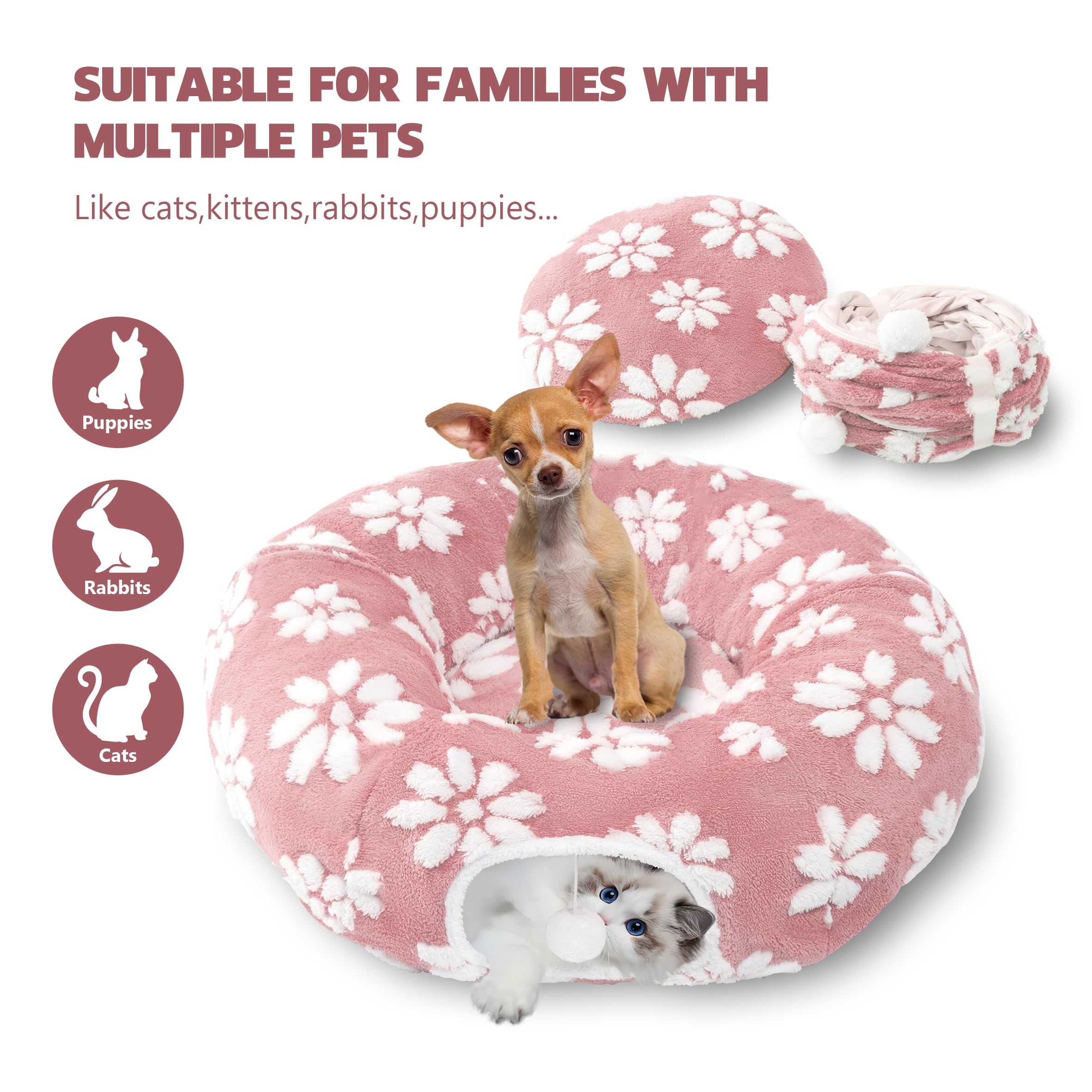 Yaning Cat Tunnel for Indoor Cats Cute Peekaboo Cat Cave with Dangling Balls - Image 4