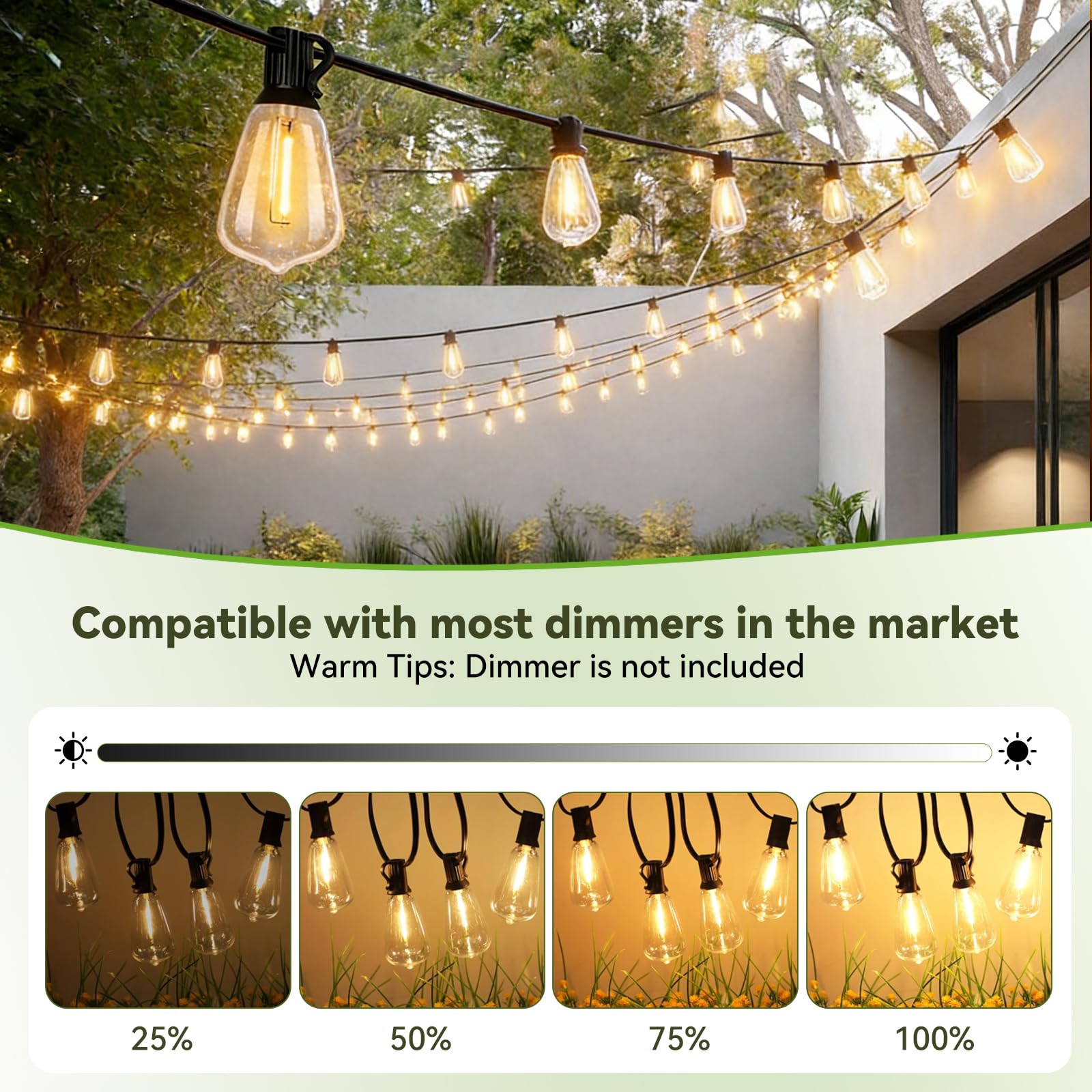 Catena LED ST38 45M/150FT 75 Lampadine +2 Ricambio, IP44 Impermeabile Luce Calda 2200K, Illuminazione Esterna Giardino Festa (45M/150FT, 75)