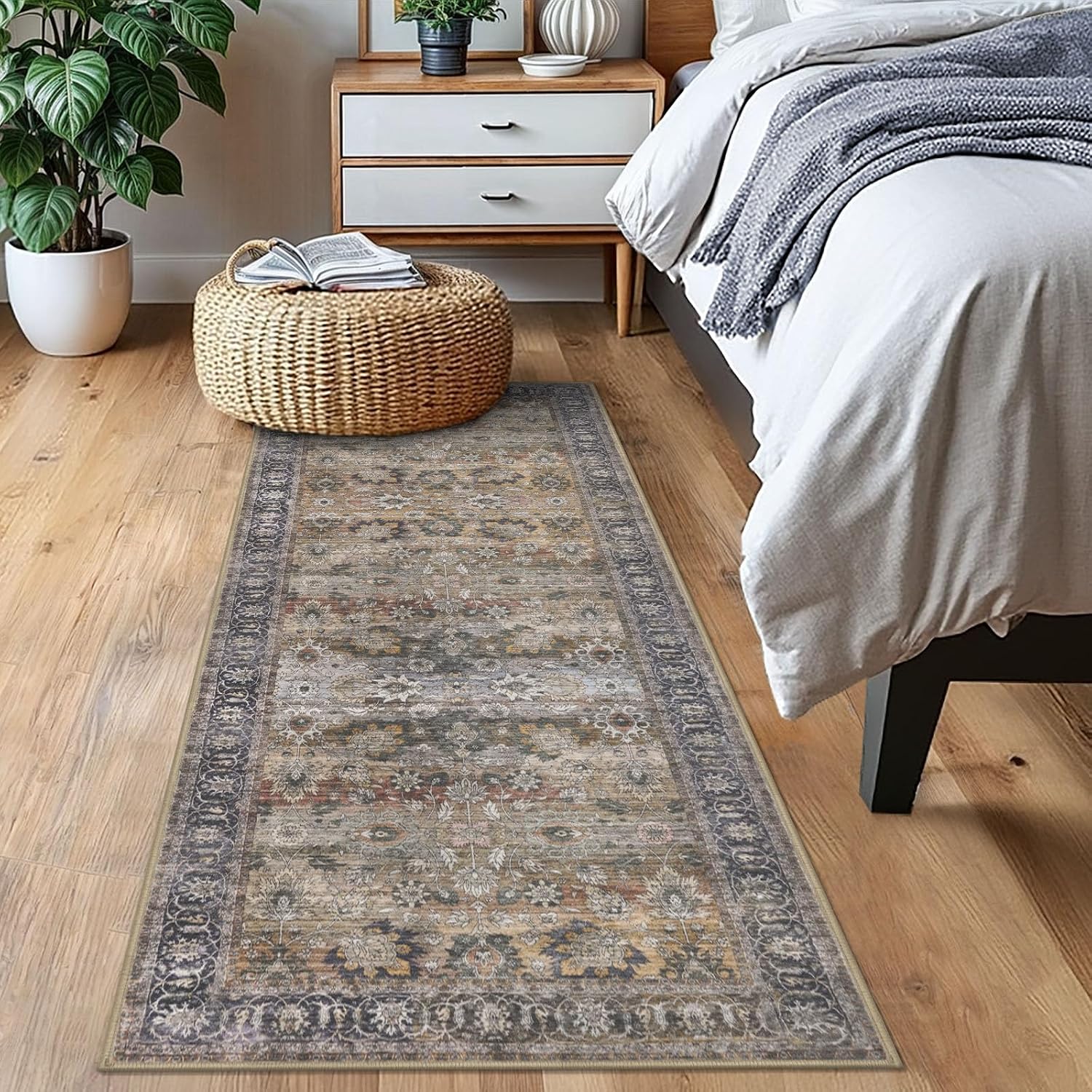KOZYFLY Runner Rug for Hallways Kitchen Non Slip 2'x 6' Washable Rugs with Rubber Backing Soft Multi-Color Floral Traditional Carpet for Entryway, Foyer, Laundry, Bedroom, Bathroom