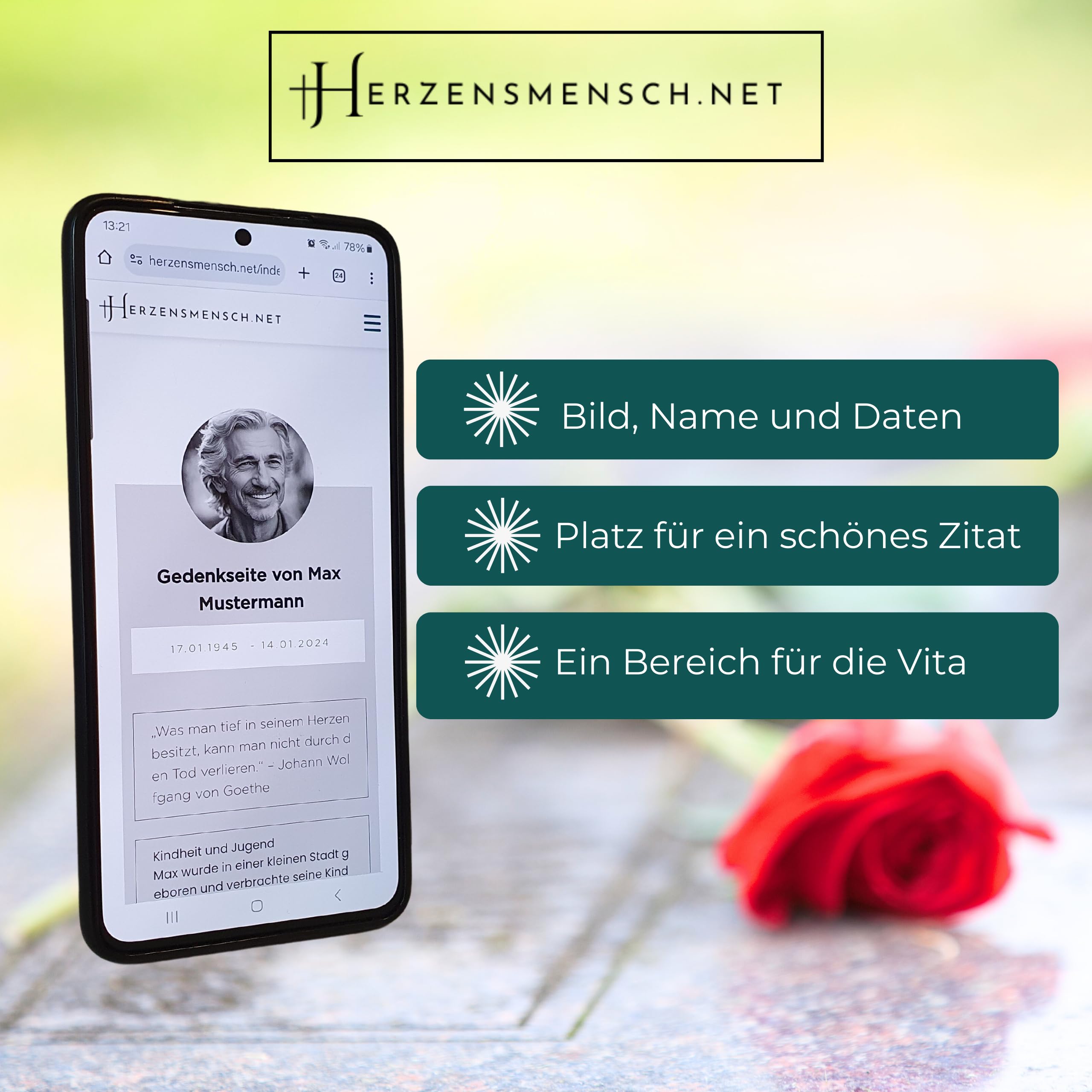 Herzensmensch - Personalisierter QR-Code für Grabsteine – Digitale Gedenkseiten erstellen | Wetterfest & langlebig | Online-Gedenkstätte für Angehörige und Freunde