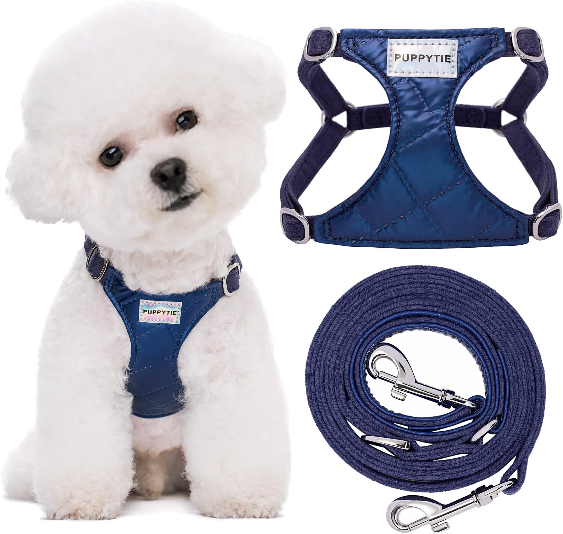 puppytieNo Pull xs Dog Harness with Multifunction Dog Leash,Soft Adjustable No Choke Escape Proof Pet Harness Vest,Glossy Sapphire Blue,XS