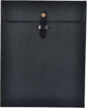 Black PU Leather File Folder, Snap Closure File Organizer, Important Document Folder, Document Organizer, Laptop Sleeve Notebook Case, Leather Folder A4 Envelopes Filing Folder