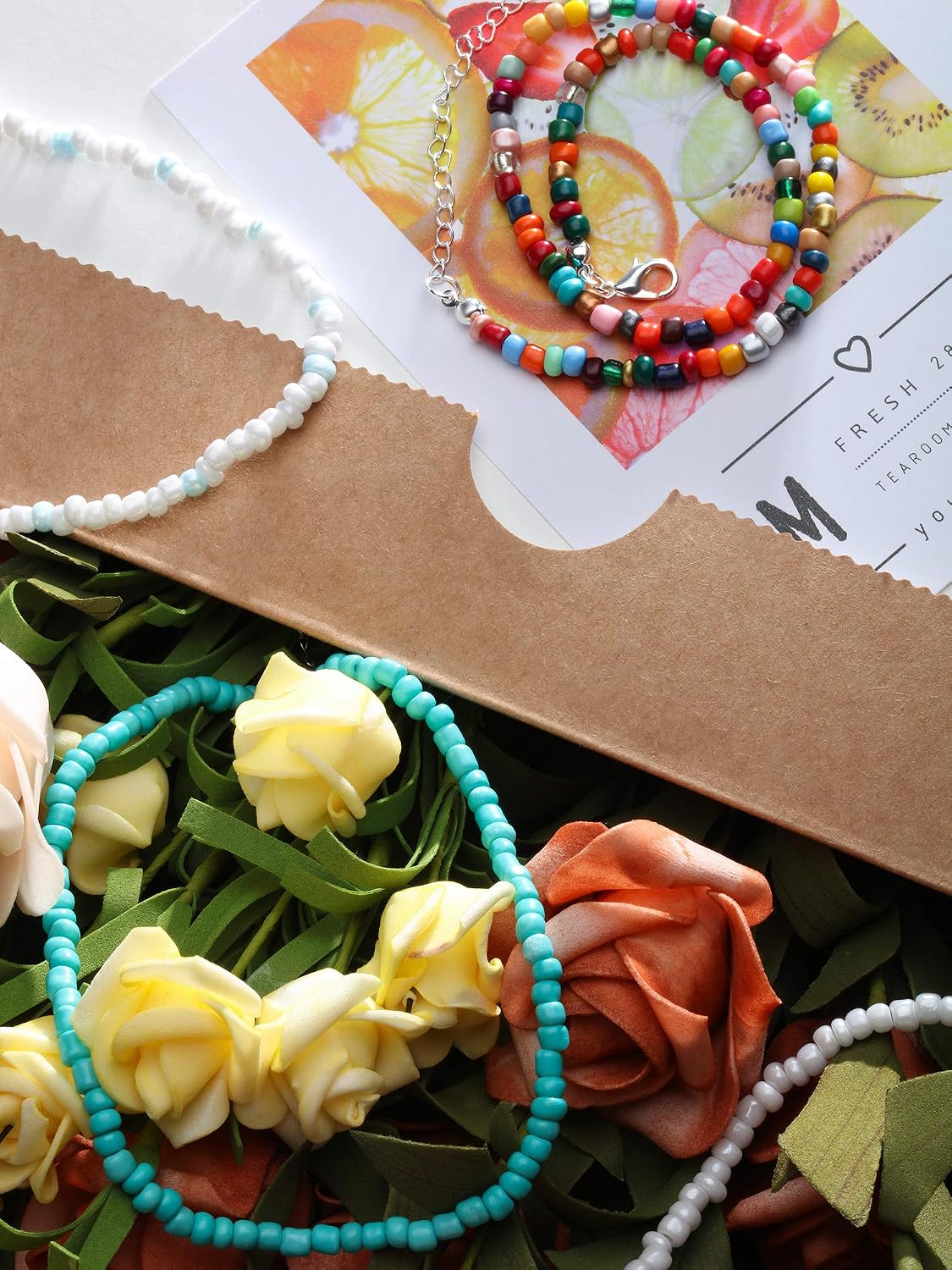 Hicarer Women Bead Choker Necklace Colorful Bohemian Seed Bead Chain Women Boho Hawaiian Tiny White Turquoise Layered Collar