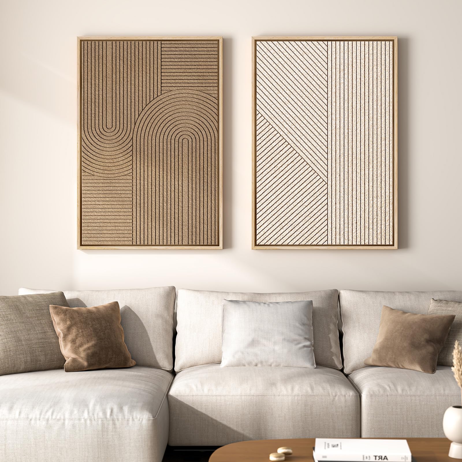 Large 3D Textured Framed Abstract Wall Art for Living Room, 3 Piece Modern Paintings Artwork for Walls, Black White Brown Geometric Sandstone Texture Pictures for Hallway Office Home Decor 24x36 In — view 10