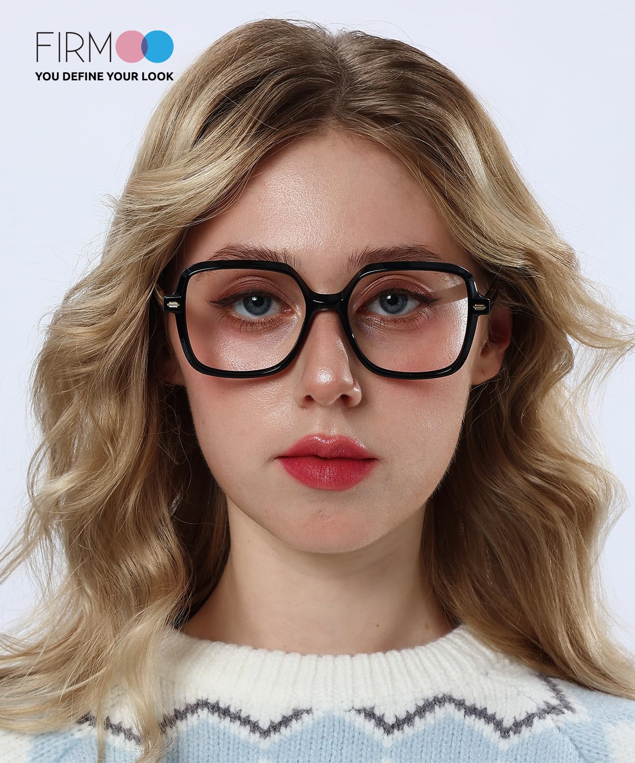 Firmoo Oversized Square Blue Light Blocking Glasses, Computer Gaming/TV/Phones Glasses for Women/Men, Black - Image 2