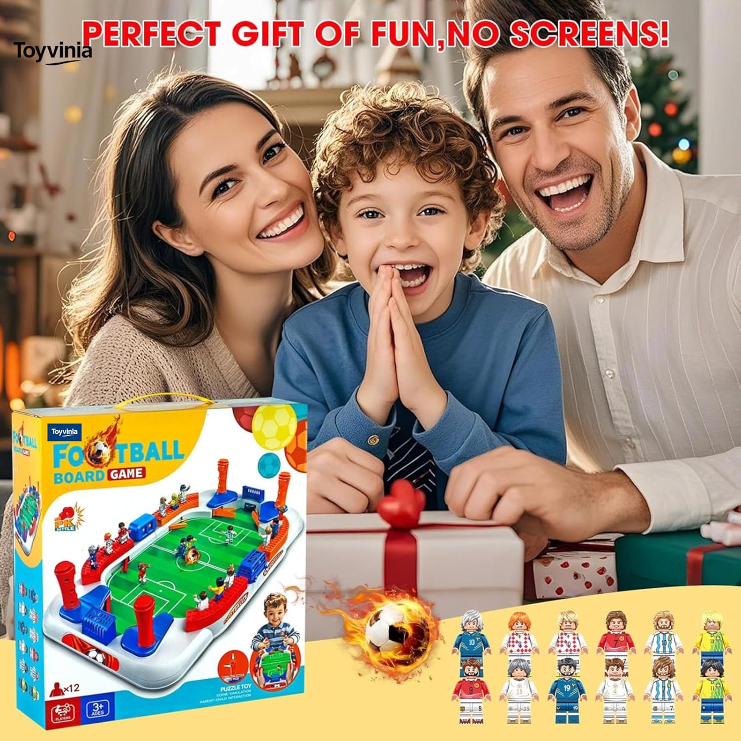 Mini Soccer Board Game with 12 Realistic Figures & Goal Bell - Foosball Tabletop Football Toy, Indoor Interactive Sports Game, Birthday Gift for Boys & Girls Ages 3 4 5 6 7 8-12