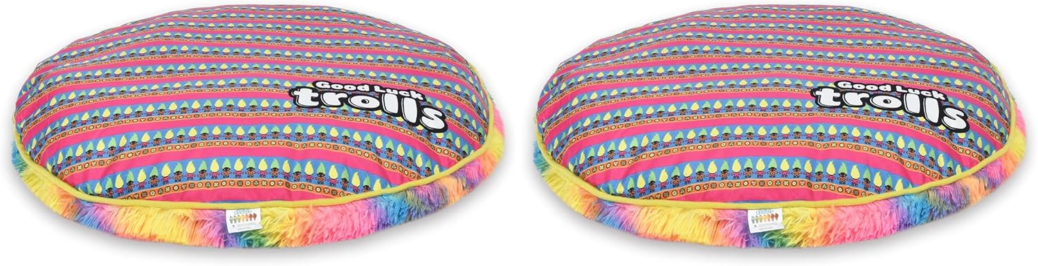 Good Luck Trolls Dog Napper | Soft, Comfortable Multicolor Rainbow Dog Bed (Pack of 2)