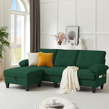 84" L Shaped Couch with Ottoman, 3 Seater Sofas for Living Room, Convertible Sectional Couches, Modern Furniture Deep Seat Small Couch for Small Spaces, Apartments and Office Green