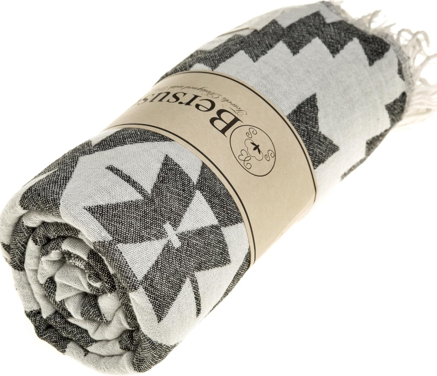 Bersuse 100% Cotton Zipolite Turkish Towel Beach Towel Bath Towel Dual Layer Peshtemal Beach Blanket Beach Essentials - 37x70 Inches, Black