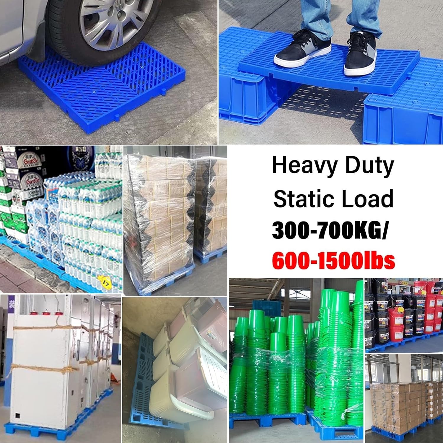 Industrial Plastic Pallets for Garage Warehouse Basement and Walkin Freezer Storage, Plastic Stackable Pallets ，Moisture-Proof Waterproof Floor Pallets,Load 300-700KG(2 Pack,60x60cm/23.6x23.6 in)