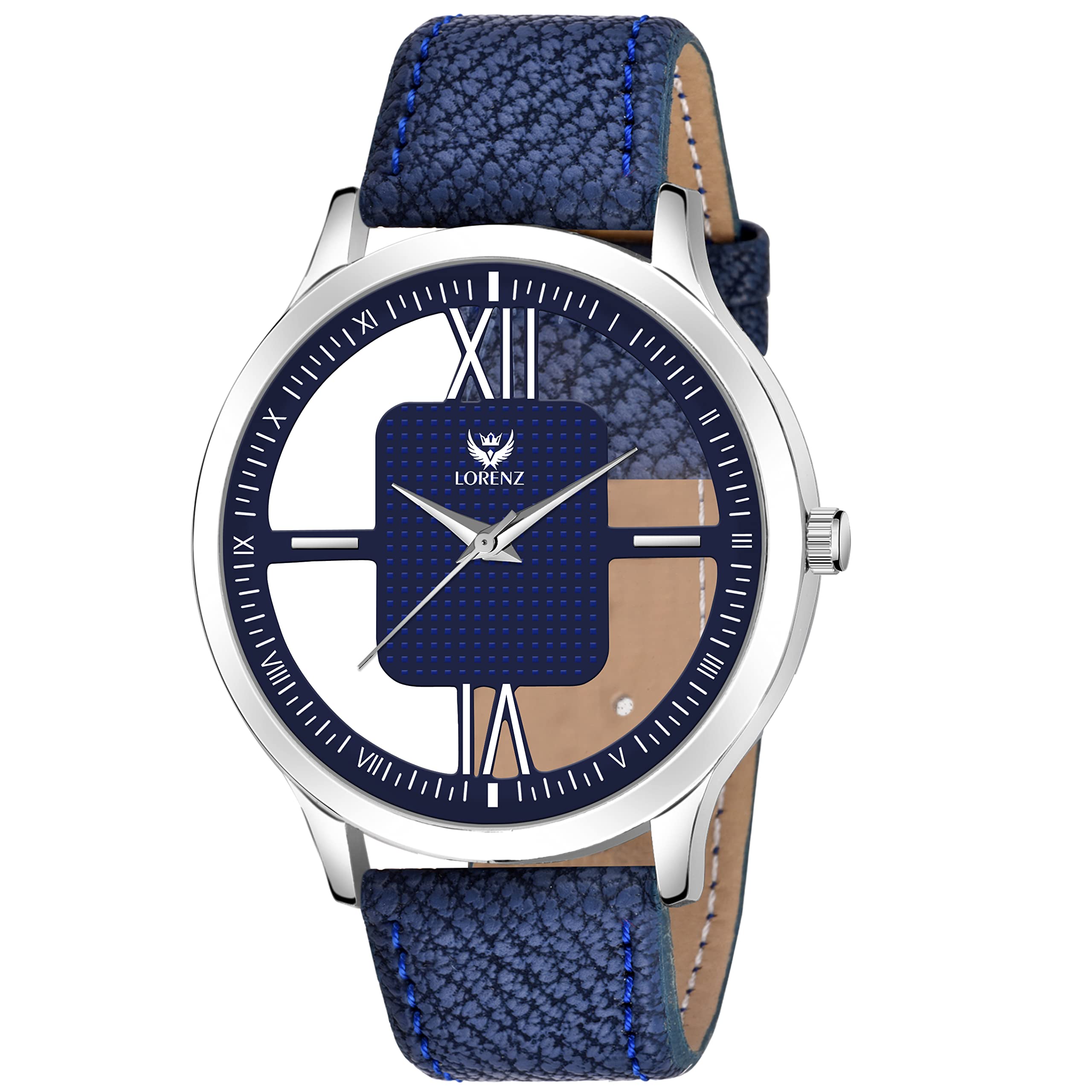 LORENZ Blue Leather Strap & Transparent Stylish Dial Analogue Watch for Men | MK-3093K (B09RGJJZRT) Amazon Price History, Amazon Price Tracker