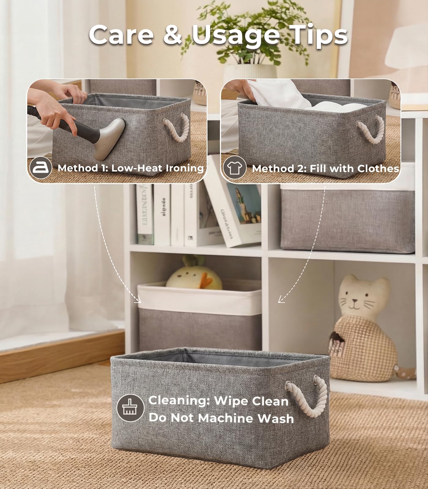 TheWarmHome Faltbare Stoffkorb Aufbewahrungsboxen aus Stoff Körbe für Regale Aufbewahrungskörbe Körbe für Die Organisation(Grau, 11.8x7.9x5.1")