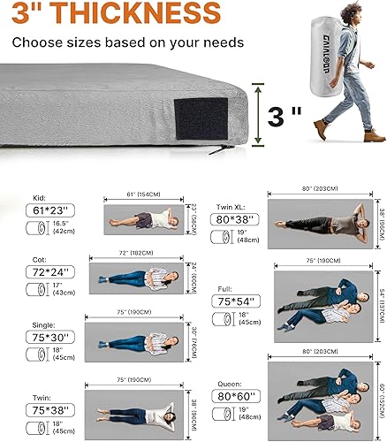 Vista 90 de Colchón de espuma viscoelástica gruesa de 3 pulgadas para acampar [coche/tienda de campaña/cuna] Glamping portátil, colchón de futón enrollable