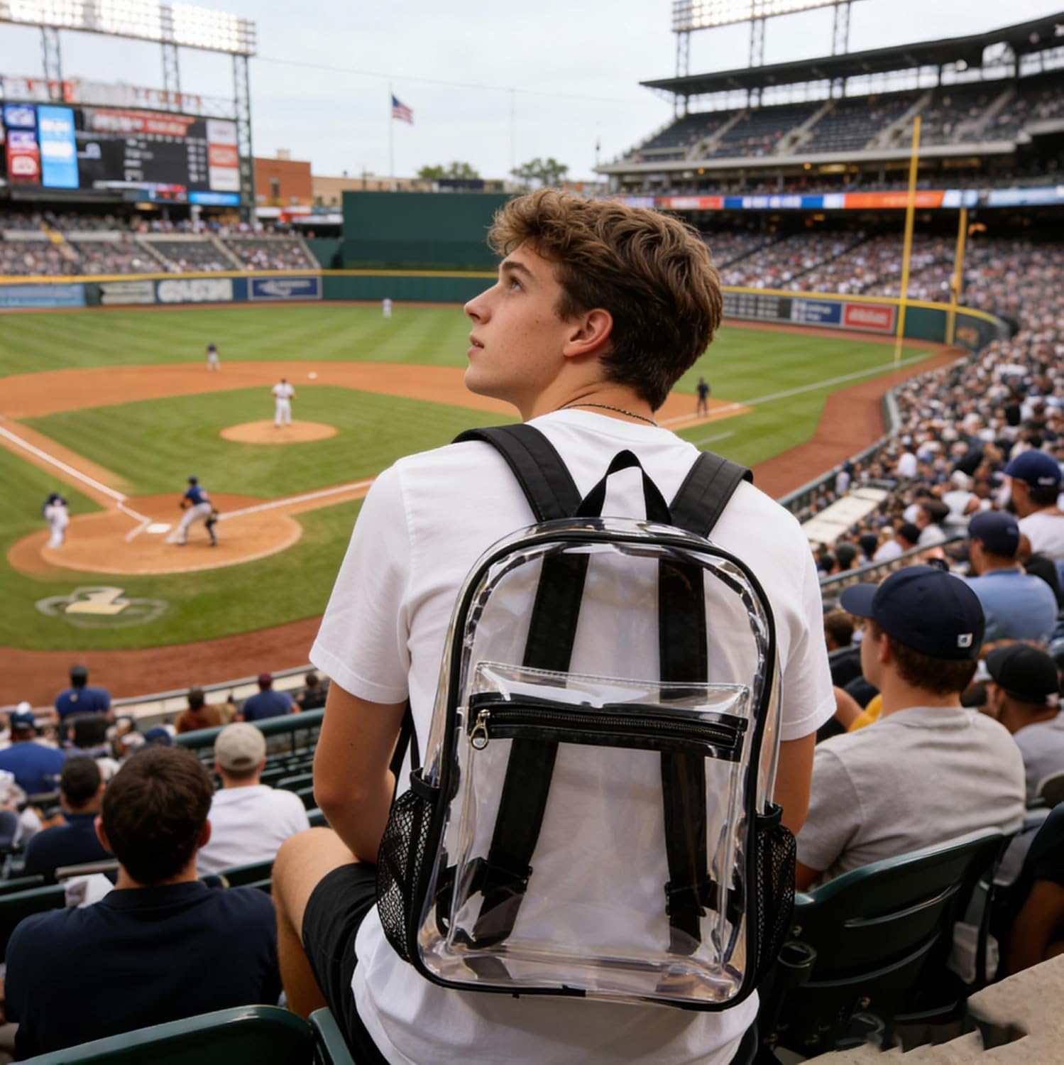 50 Pack Clear Backpack Bulk with Pockets, 15 Inch Transparent PVC Backpack Wholesale for College Travel Sport Work Stadium Approved, Heavy Duty See Through Bags for Men Women, Waterproof, Black - Image 6